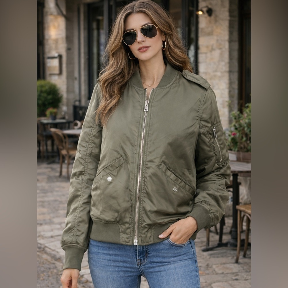 Talula by Aritzia size small Olive Green shiny army Bomber Jacket